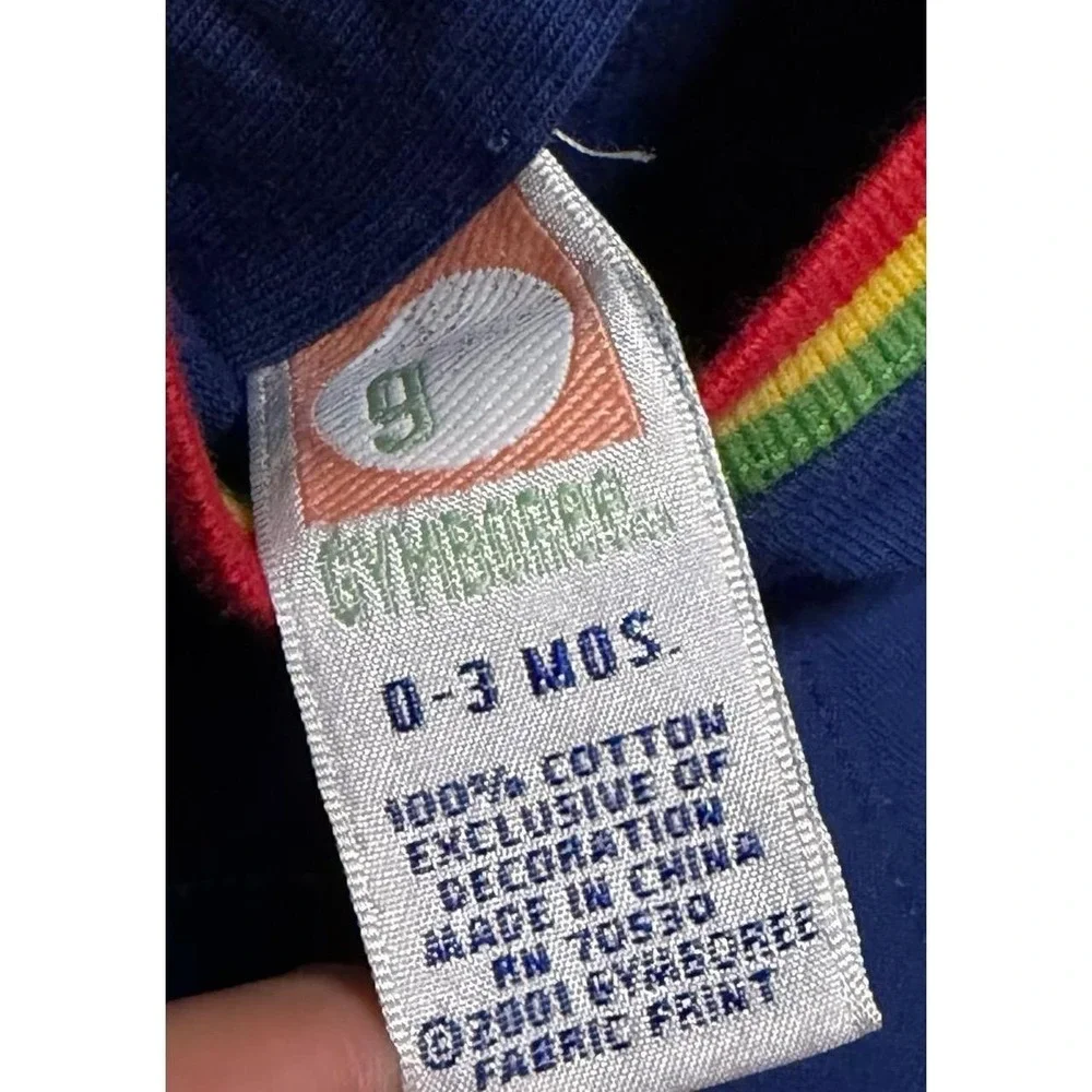 VTG Gymboree Baby Cars Romper 0-3 Months Blue Rainbow Trim Embroidered One Piece